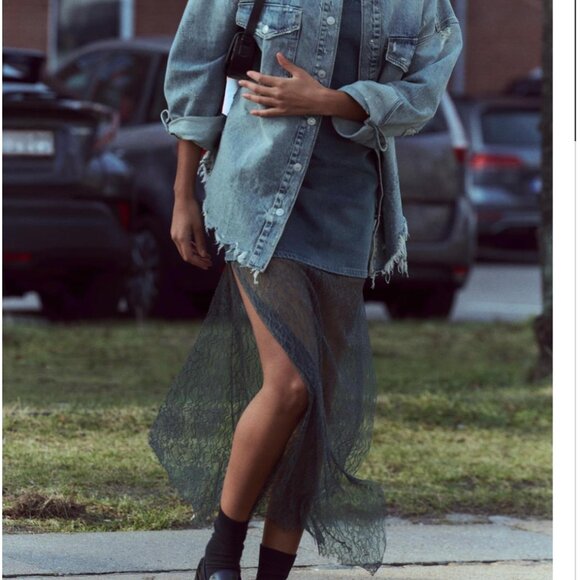 Zara $89  LACE DENIM DRESS BLUE GREY 6045/003 NWT S M L - Picture 7 of 13